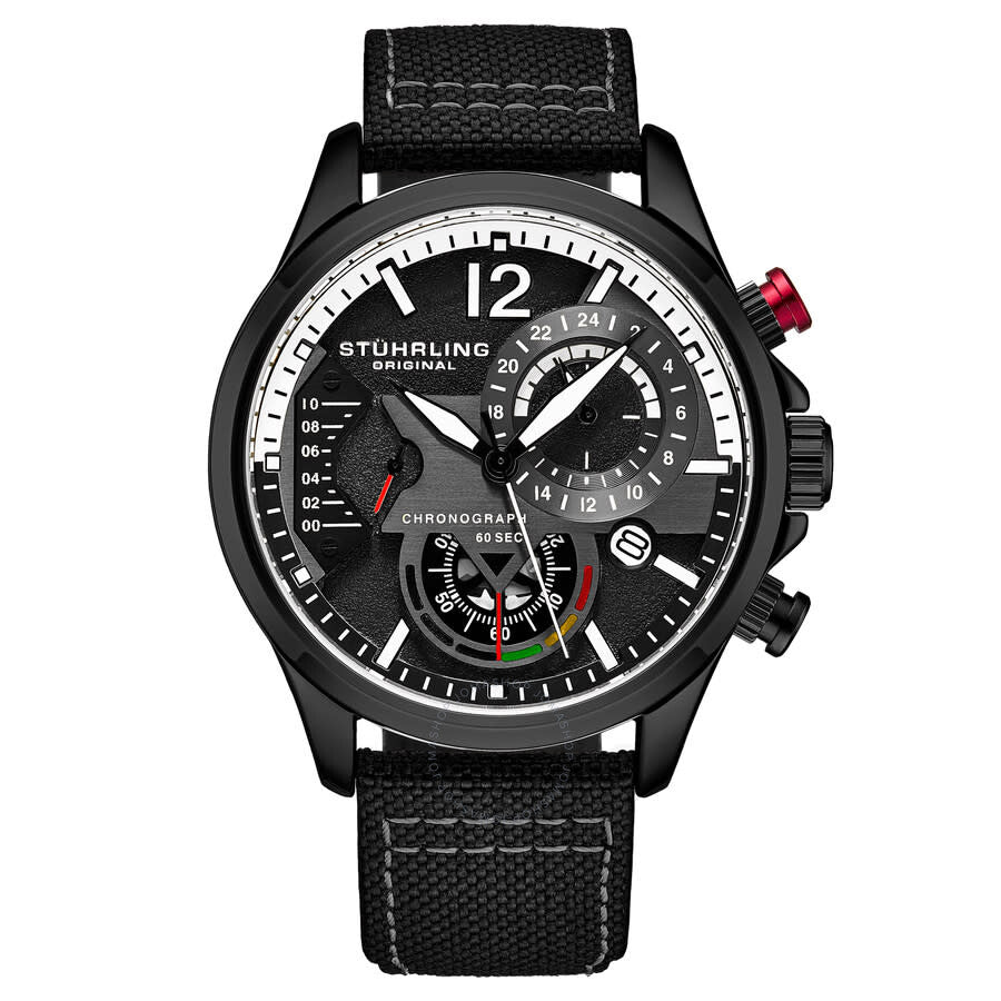 Stuhrling Original Aviator Chronograph Quartz Black Dial Men's Watch M17975 - The Watches Men & Co