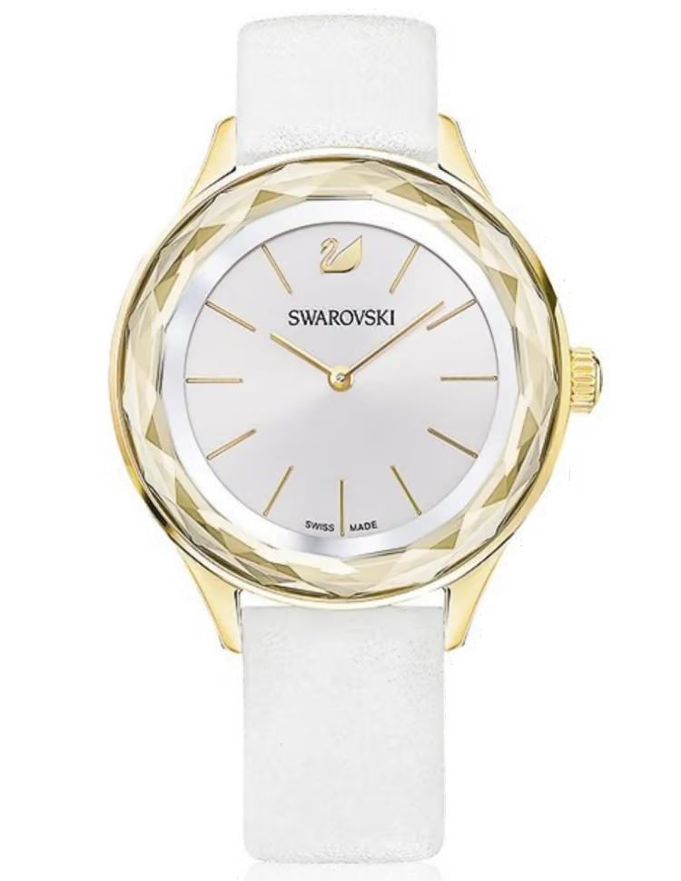 Swarovski Octea Nova Quartz White Dial White Leather Strap Watch 5295337
