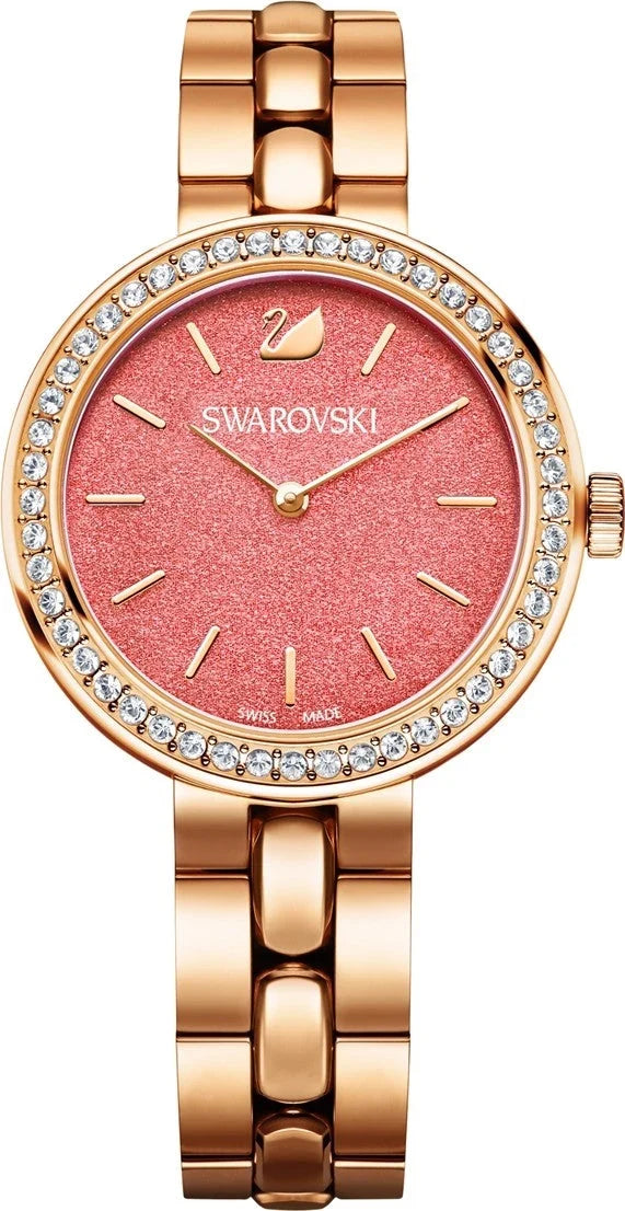 Swarovski City Crystal Coral Dial Rose Gold Steel Strap Women's Watch - 5182250