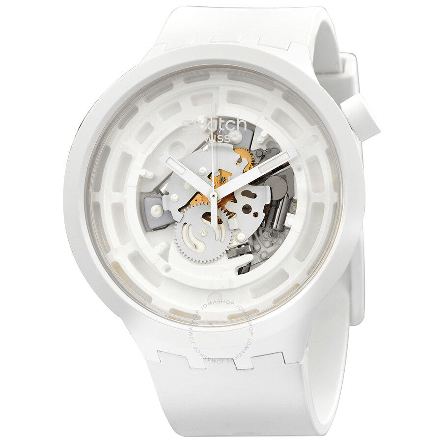 Swatch C-White Quartz Skeleton Dial Men's Watch SB03W100 - The Watches Men & Co
