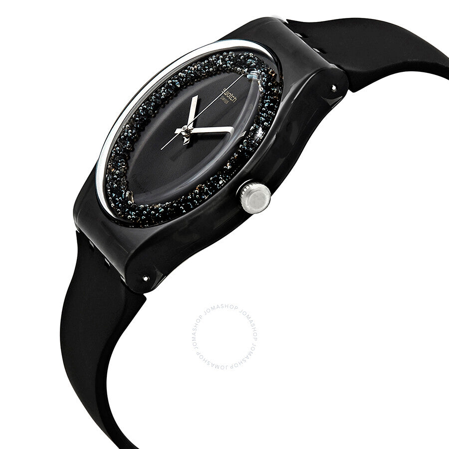 Swatch Darksparkles Black Dial Black Silicone Ladies Watch SUOB156 - The Watches Men & Co #2