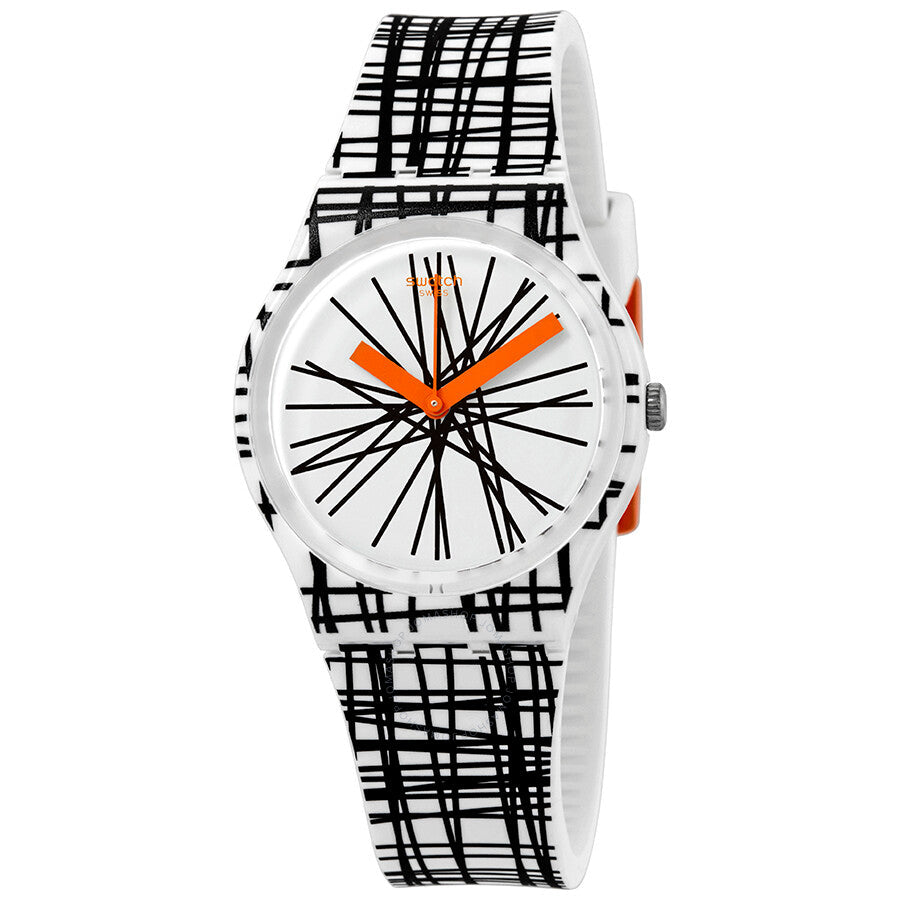 Swatch Lace Me White Dial White and Black Silicone Ladies Watch GW183 - The Watches Men & Co