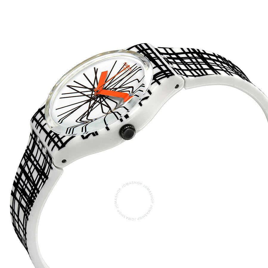 Swatch Lace Me White Dial White and Black Silicone Ladies Watch GW183 - The Watches Men & Co #2