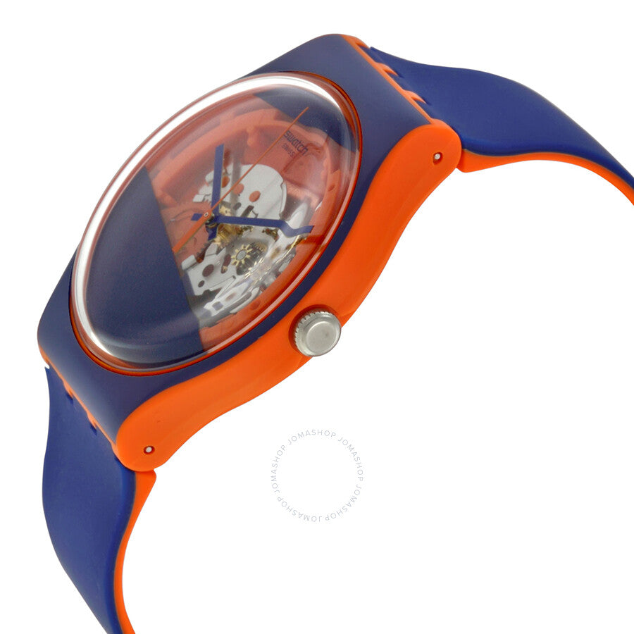 Swatch Myrtil-Tech Solid Blue and Orange Skeleton  Dial Blue Silicone Unisex Watch SUOO102 - The Watches Men & Co #2