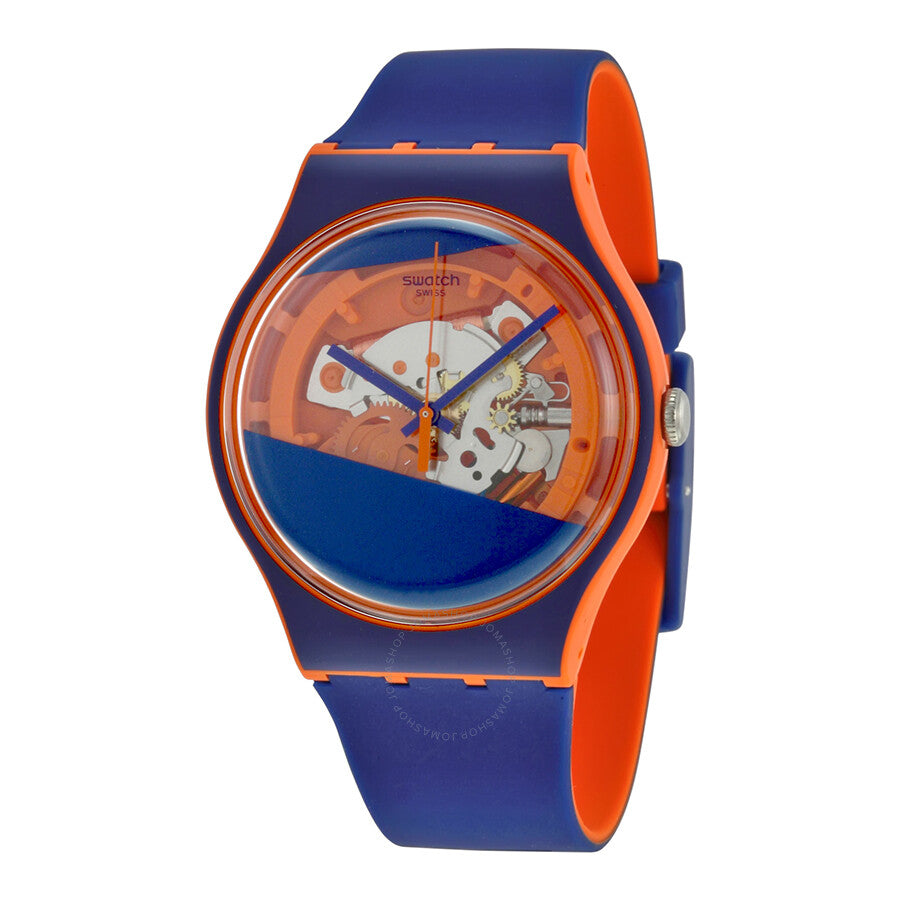 Swatch Myrtil-Tech Solid Blue and Orange Skeleton  Dial Blue Silicone Unisex Watch SUOO102 - The Watches Men & Co