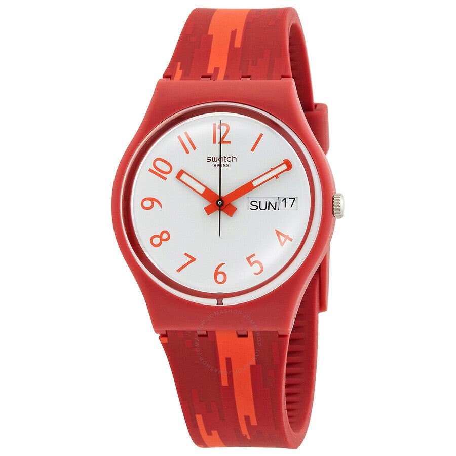 Swatch Red Flame White Dial Red Silicone Ladies Watch GR711 - The Watches Men & Co