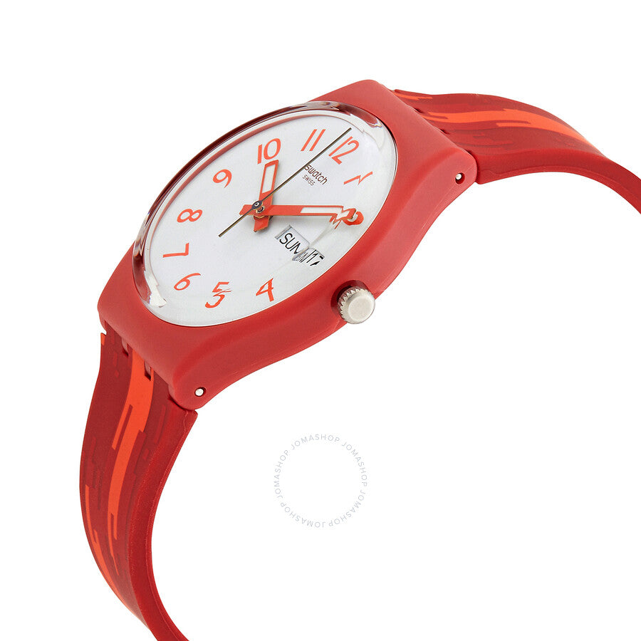 Swatch Red Flame White Dial Red Silicone Ladies Watch GR711 - The Watches Men & Co #2