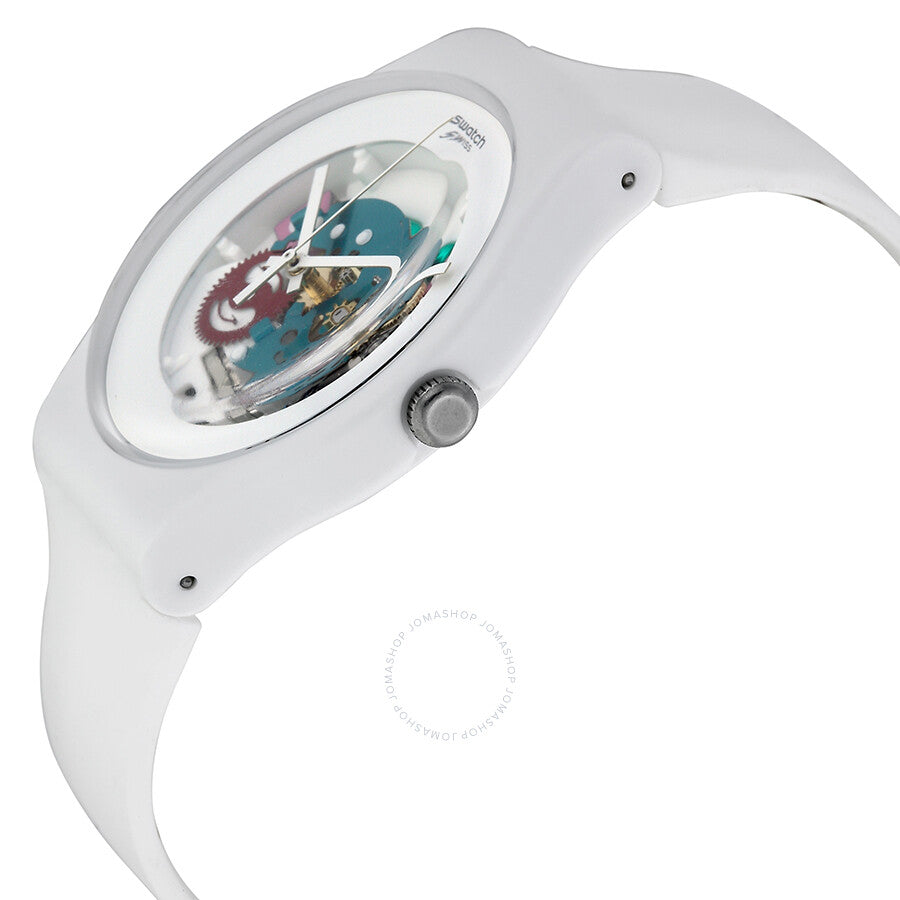 Swatch White Lacquered White Silicone Unisex Watch SUOW100 - The Watches Men & Co #2