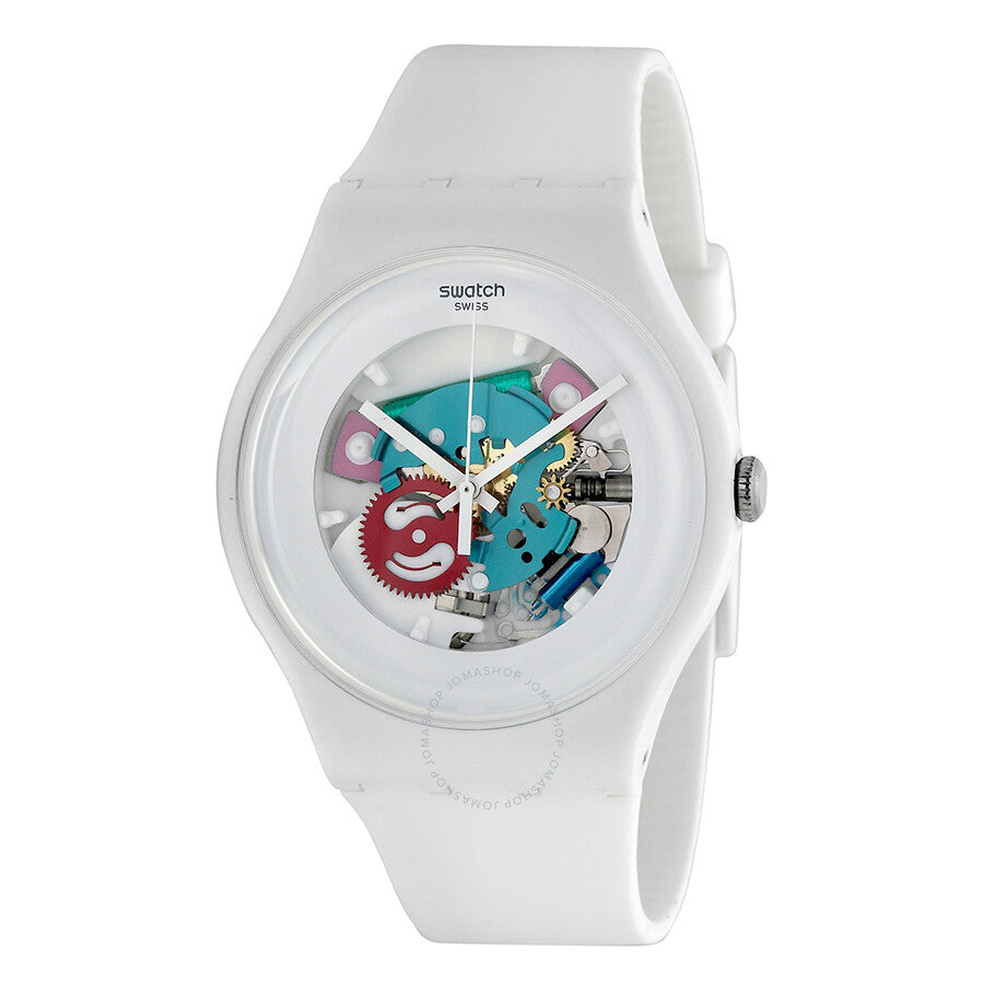 Swatch White Lacquered White Silicone Unisex Watch SUOW100 - The Watches Men & Co