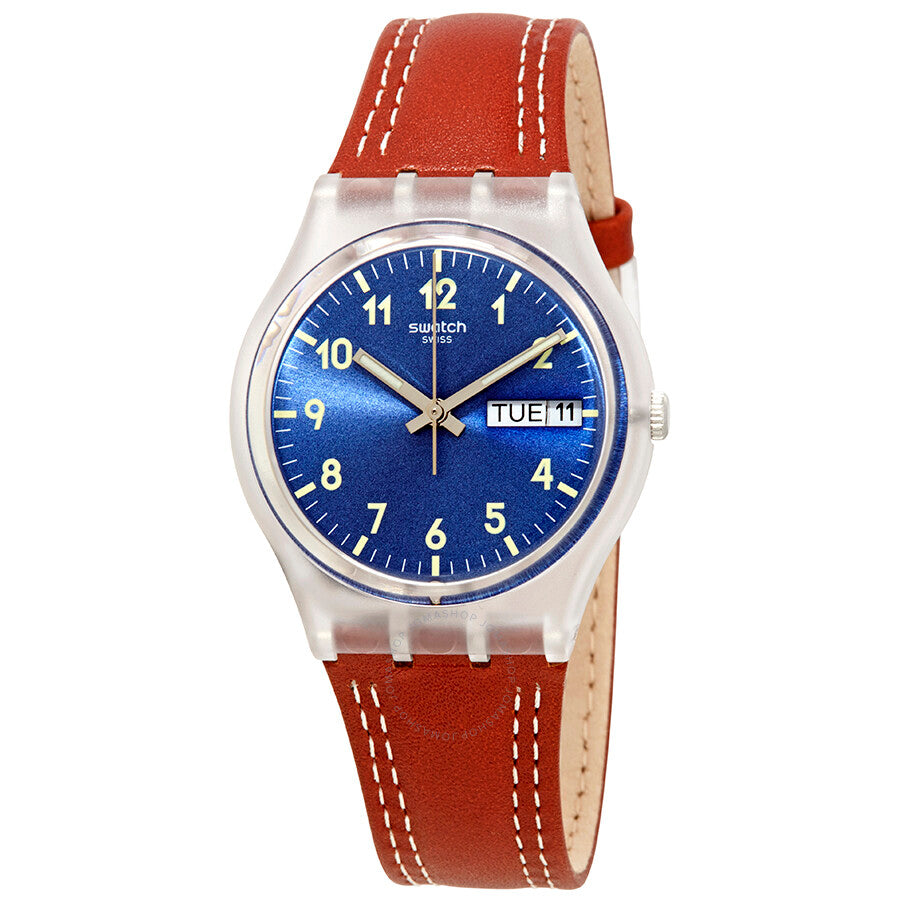 Swatch Windy Dune Blue Dial Brown Leather Ladies Watch GE709 - The Watches Men & Co