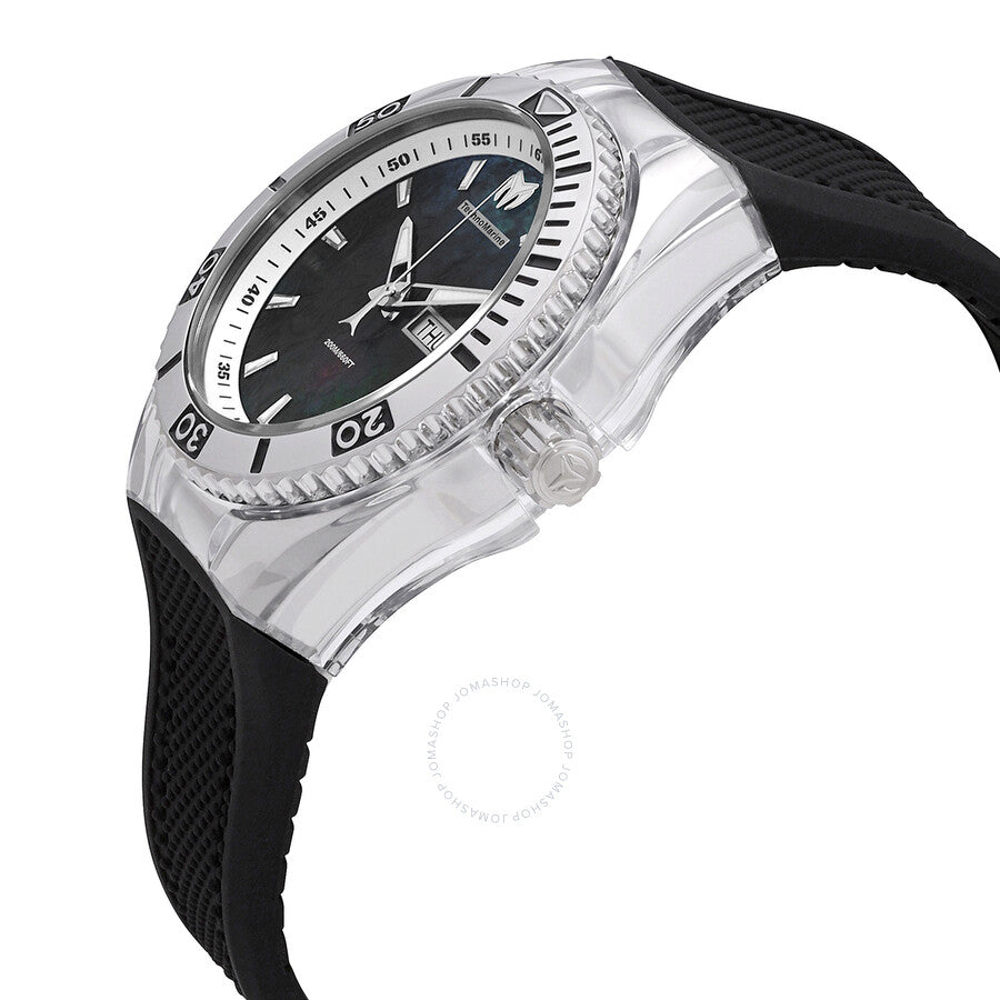 TechnoMarine Cruise Monogram Black Mother of Pearl Logo Textured Dial Black Silicone Strap Men's Watch 115212 - The Watches Men & Co #2