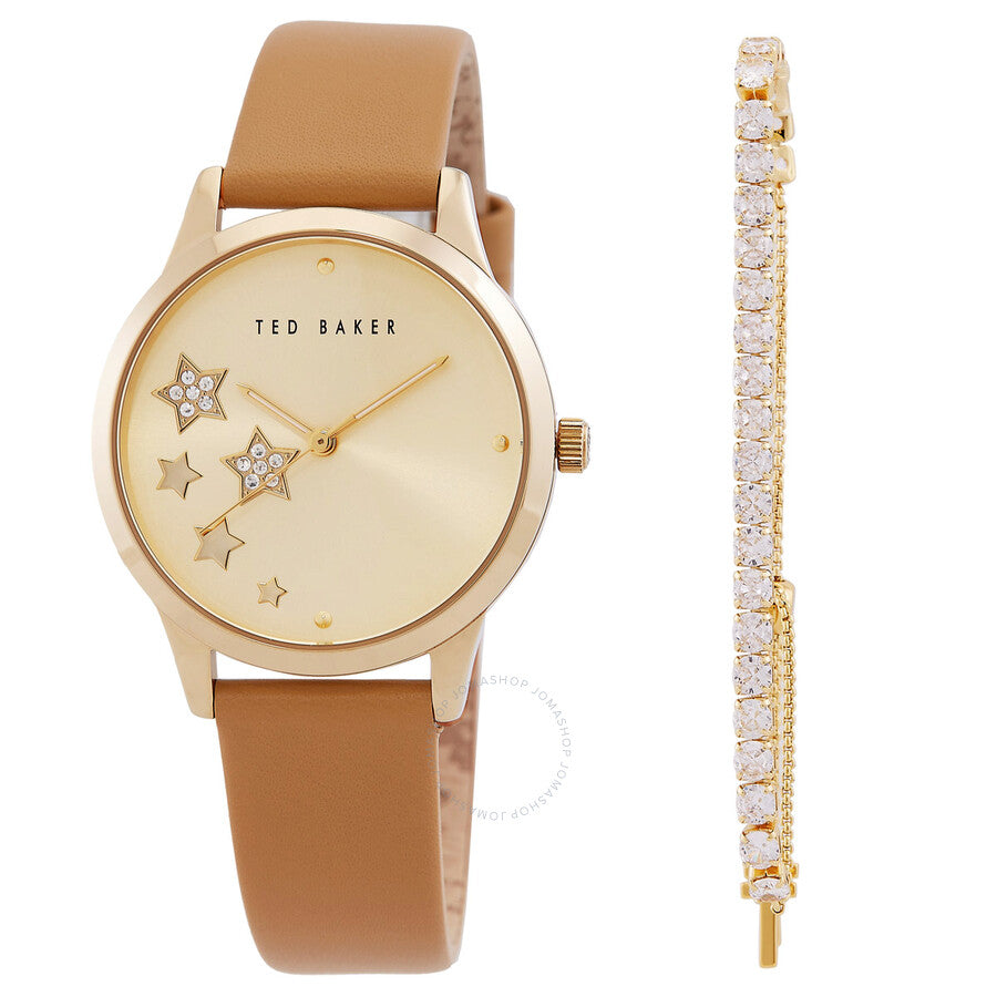 Ted Baker Fitzrovia Classic Chic Quartz Gold Dial Ladies Watch and Bracelet Set BKGFW22199I - The Watches Men & Co