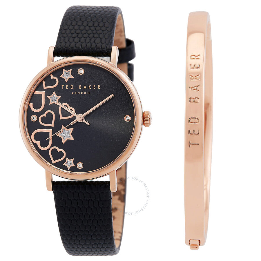 Ted Baker Phylipa Hearts & Stars Quartz Black Dial Watch and Bracelet Set BKGFW22139I - The Watches Men & Co