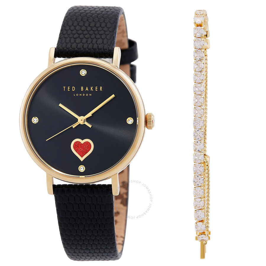 Ted Baker Phylipa Quartz Crystal Black Dial Ladies Watch and Bracelet Set BKGFW22159I - The Watches Men & Co