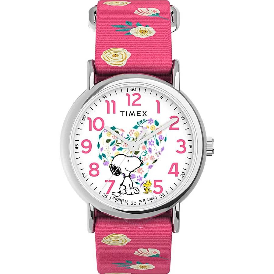 Timex X Peanuts Weekender Floral Quartz White Dial Ladies Watch TW2W83100JT - The Watches Men & Co