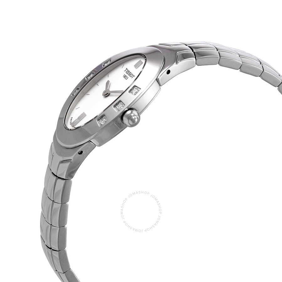 Tissot Oval-T Quartz Diamond Silver Dial Ladies Watch T47.1.485.31 - The Watches Men & Co #2