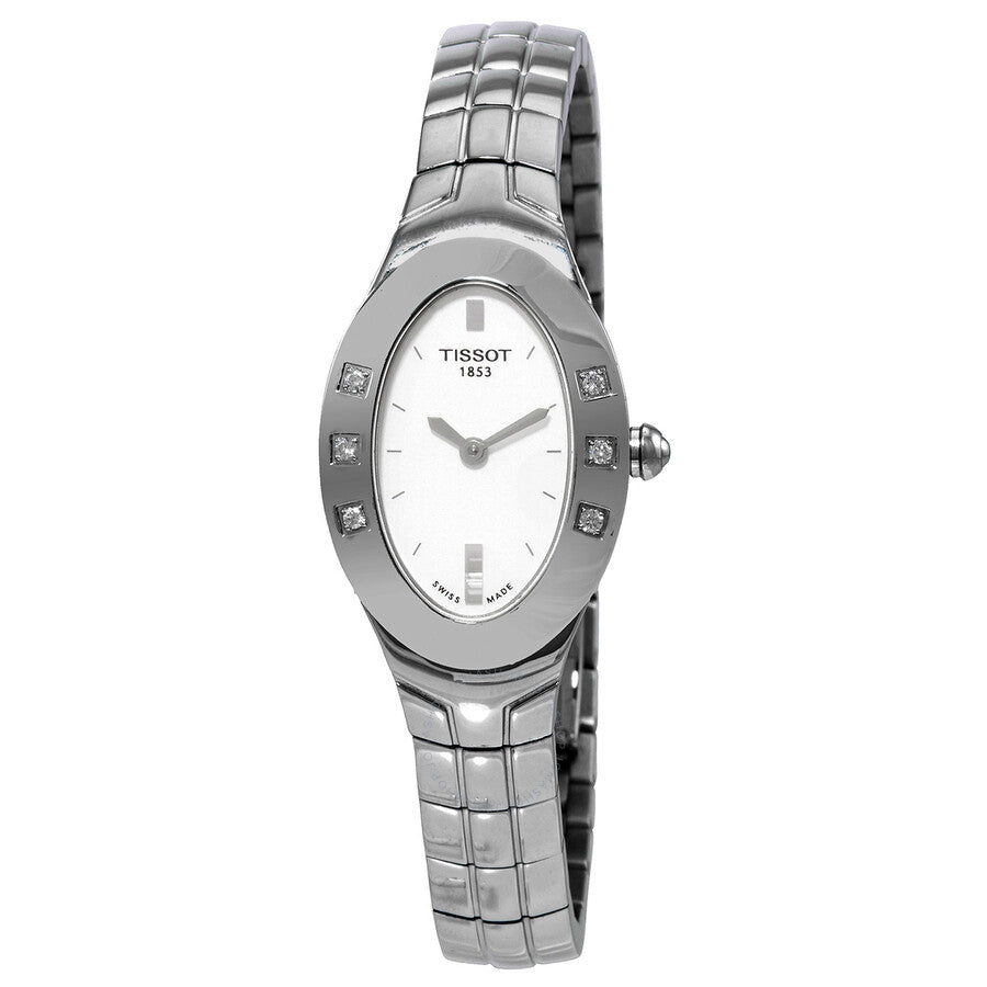 Tissot Oval-T Quartz Diamond Silver Dial Ladies Watch T47.1.485.31 - The Watches Men & Co