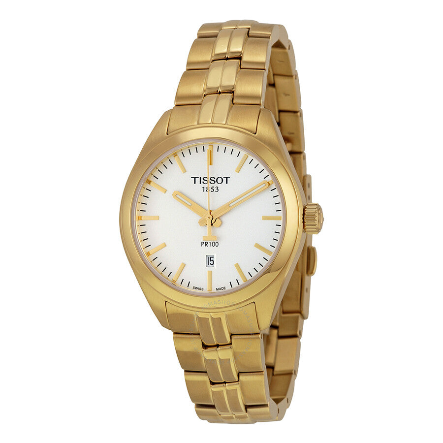 Tissot PR100 Lady Silver Dial Gold PVD Ladies Watch T1012103303100 - The Watches Men & Co
