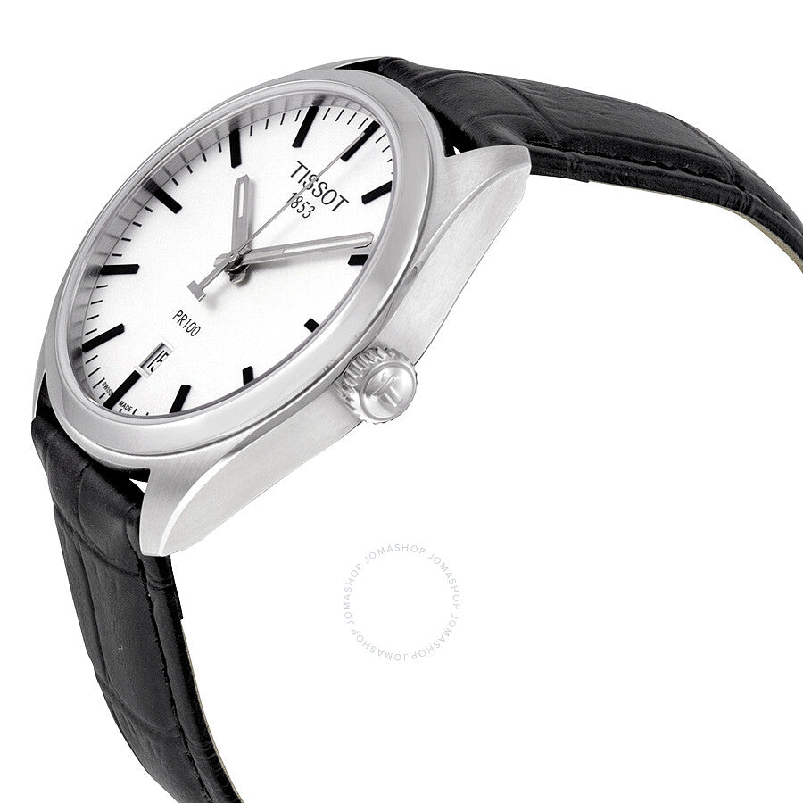 Tissot PR100 Silver Dial Black Leather Men's Watch T1014101603100 - The Watches Men & Co #2