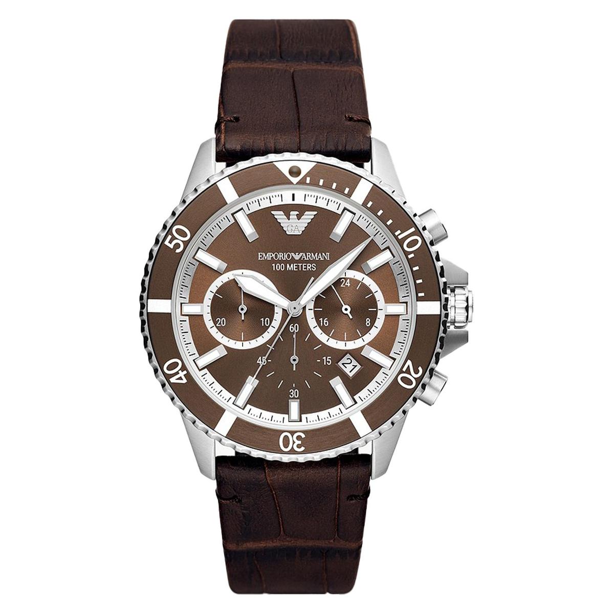 Emporio Armani Chronograph Brown Leather Men's Watch  AR11486 - Dawson Watches