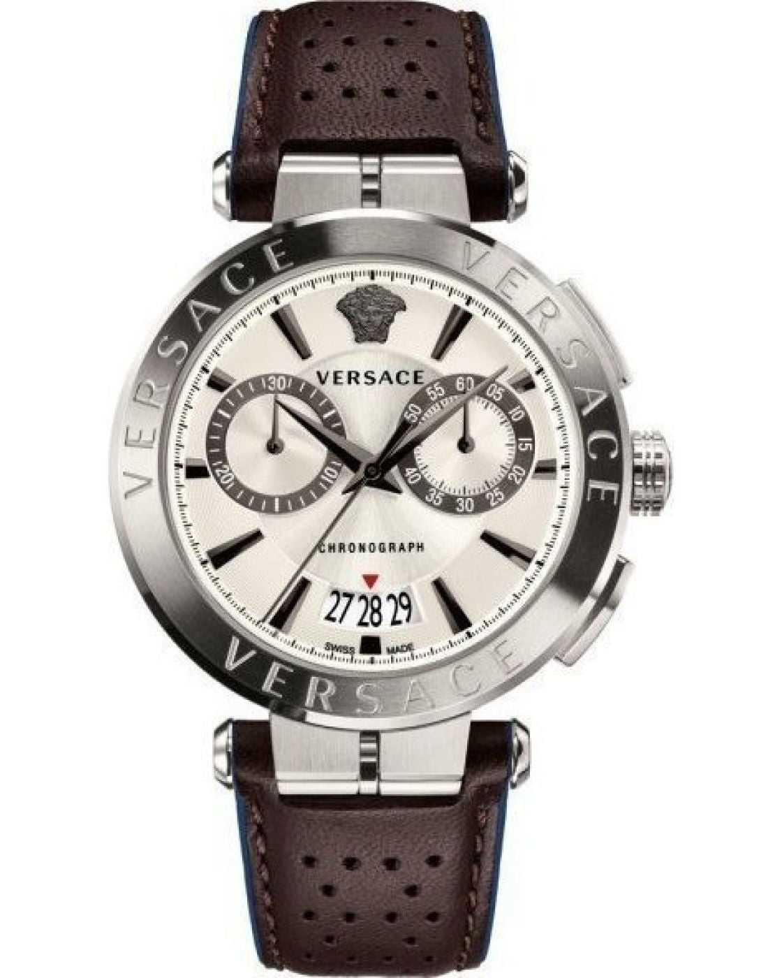 Versace Aion Chronograph Leather Strap Men's Watch  VBR010017 - Dawson Watches