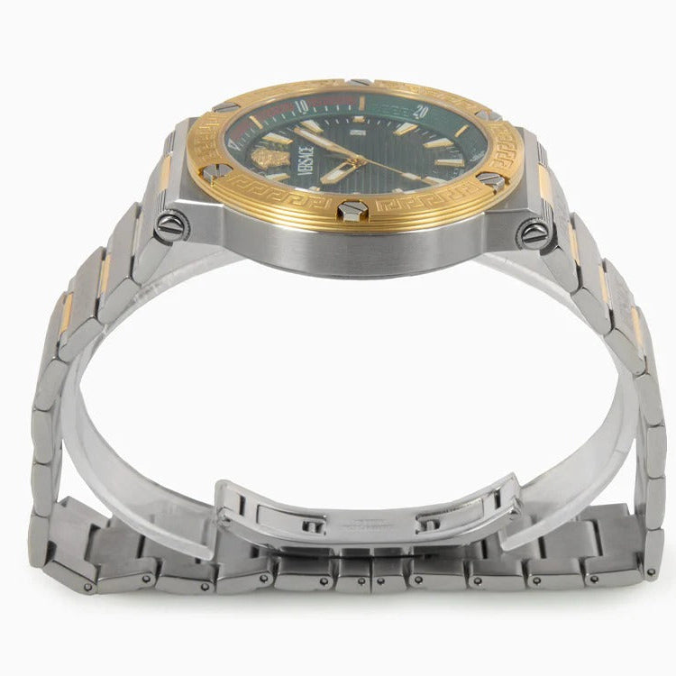 Versace Greca Logo Diver Quartz Green Dial Two Tone Steel Strap Men's Watch - VE8G00524