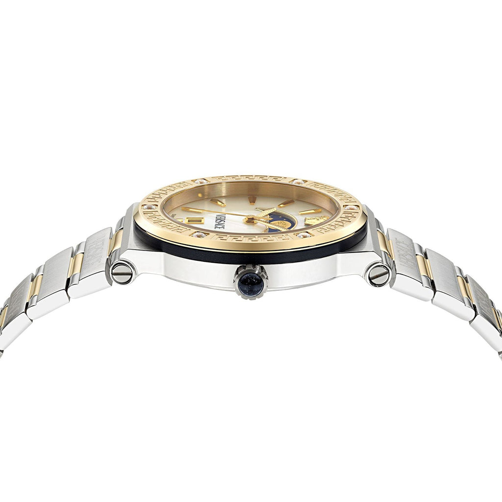 Versace Greca Logo Moonphase Mother of Pearl Dial Two Tone Women's Watch - VE7G00524