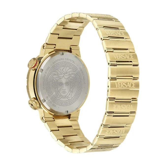 Versace Greca Logo Quartz Black Dial Gold Steel Strap Watch for Men - VE8G00624