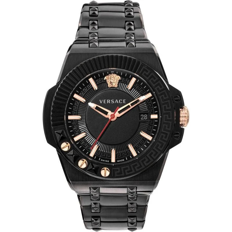 Versace Chain Reaction Quartz Black Dial Watch VEDY00719