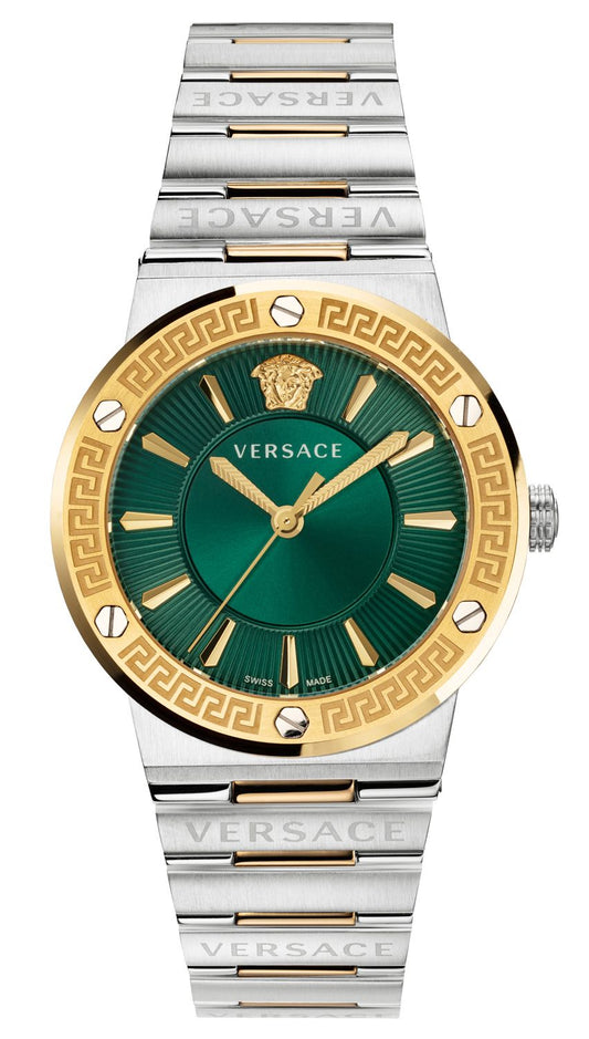 Versace Greca Two-Tone Green Dial Women's Watch  VEVH00720 - Dawson Watches