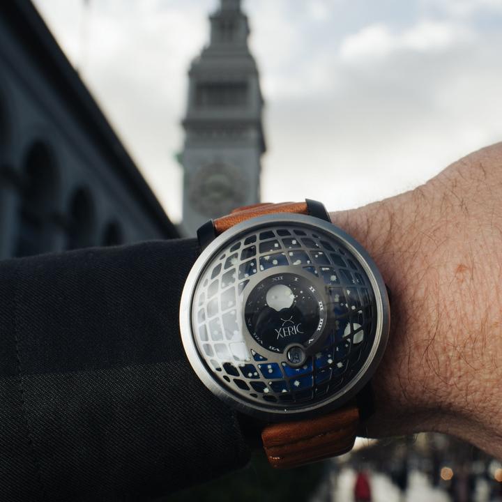 Xeric Halograph Trappist-1 Moonphase Gunmetal Blue Dial Mechanical Watch - Dawson Watches