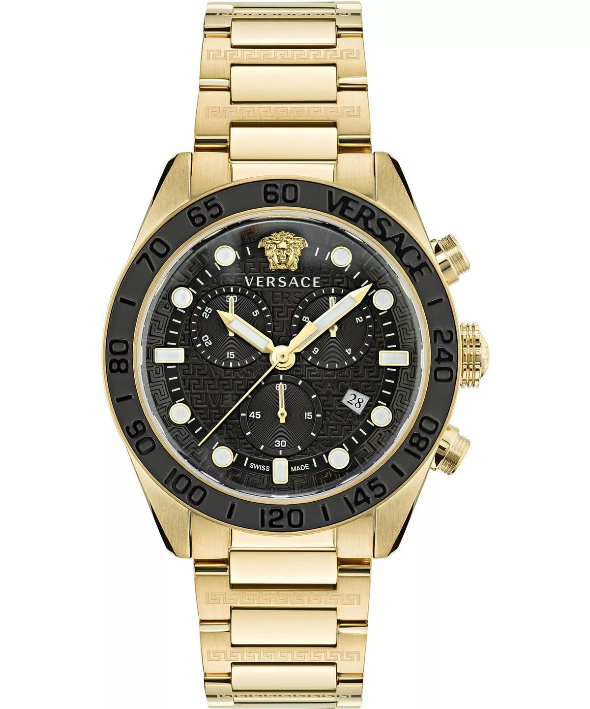 Versace Greca Dome Chronograph Black Dial All Gold Swiss Movt Watch - VE6K00523